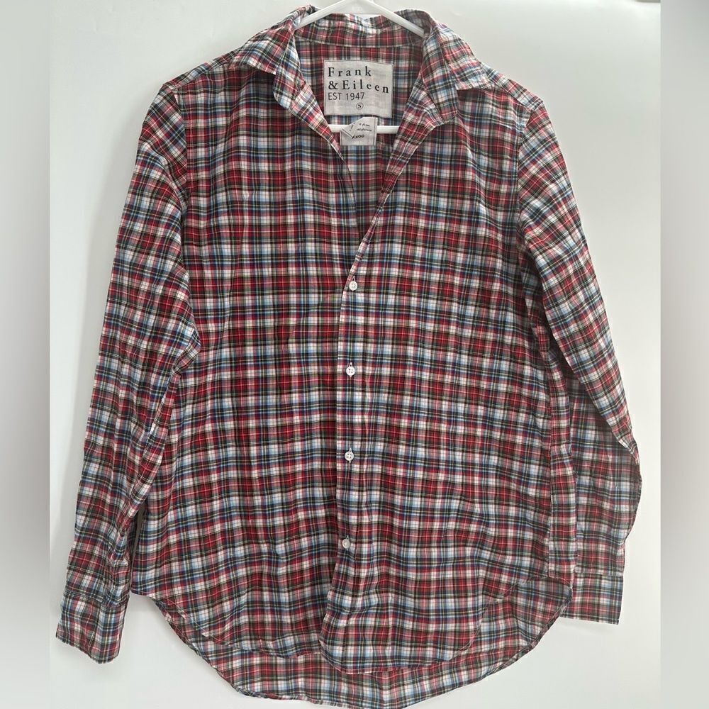 Frank & Eileen Cotton Button Up in Red Blue White Plaid Long Sleeve Small